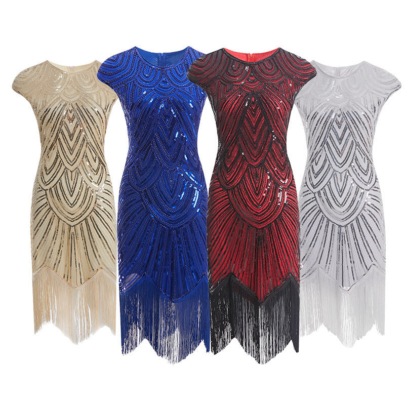 Elegant 1920s Flapper Sequin Fringe Dress - Gatsby Party Cocktail