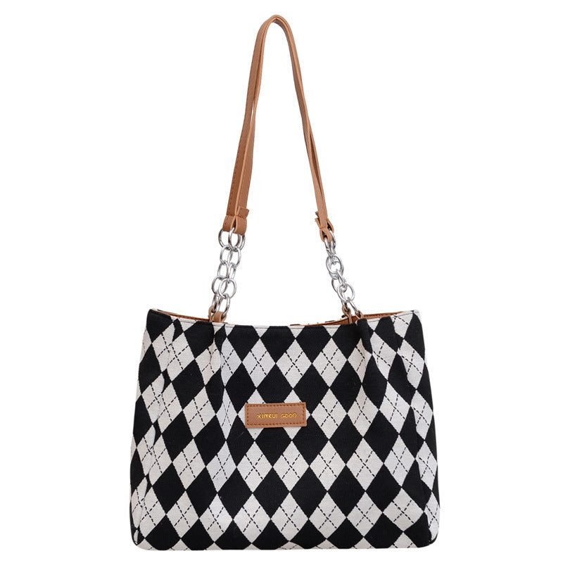 Chic Argyle Canvas Tote Bag - Spacious & Stylish