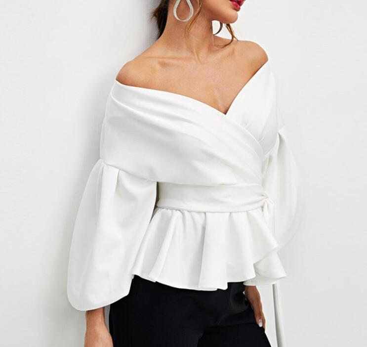 Chic Off-Shoulder Peplum Wrap Top | Elegant Women's Blouse