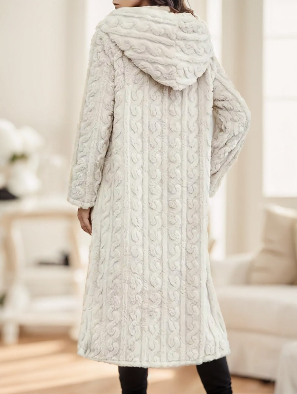 Elegant Textured Hooded Longline Coat Perfect for Winter Style