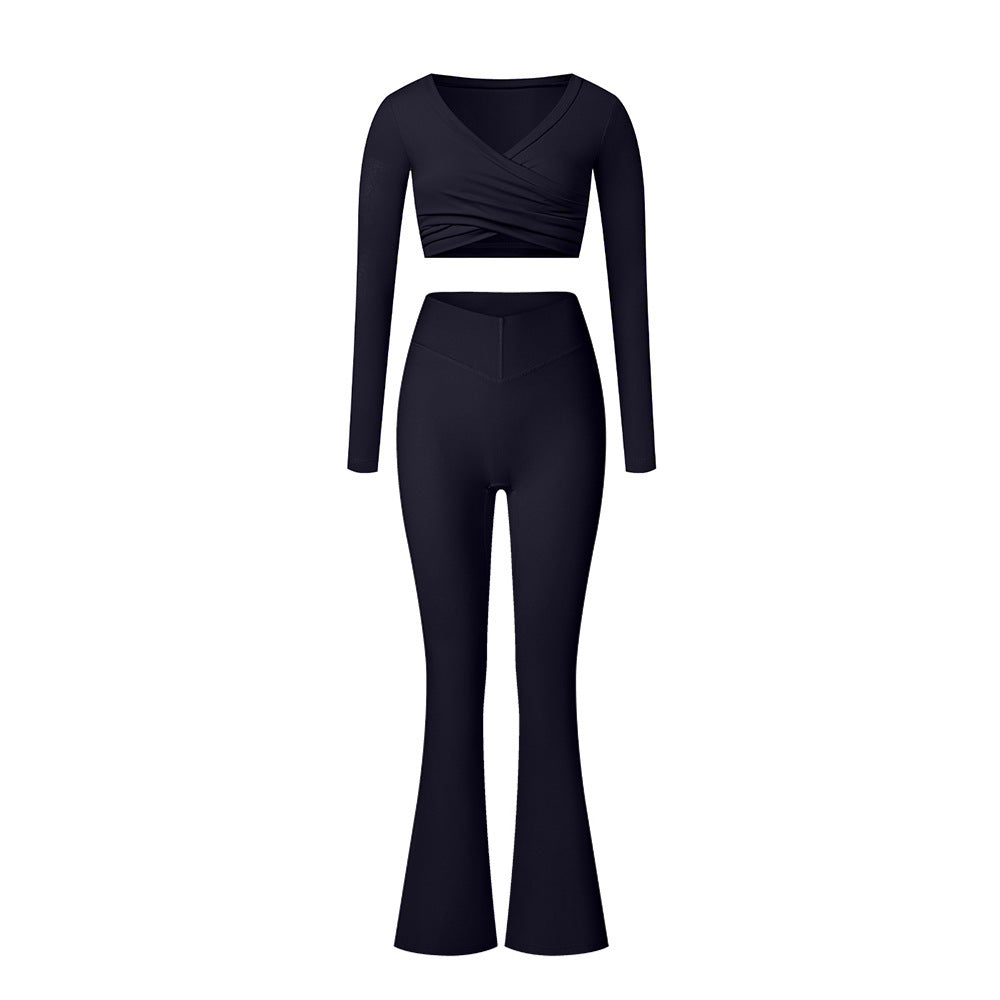 Brushed Performance Long Sleeve Crop Top and Leggings Yoga Activewear Set