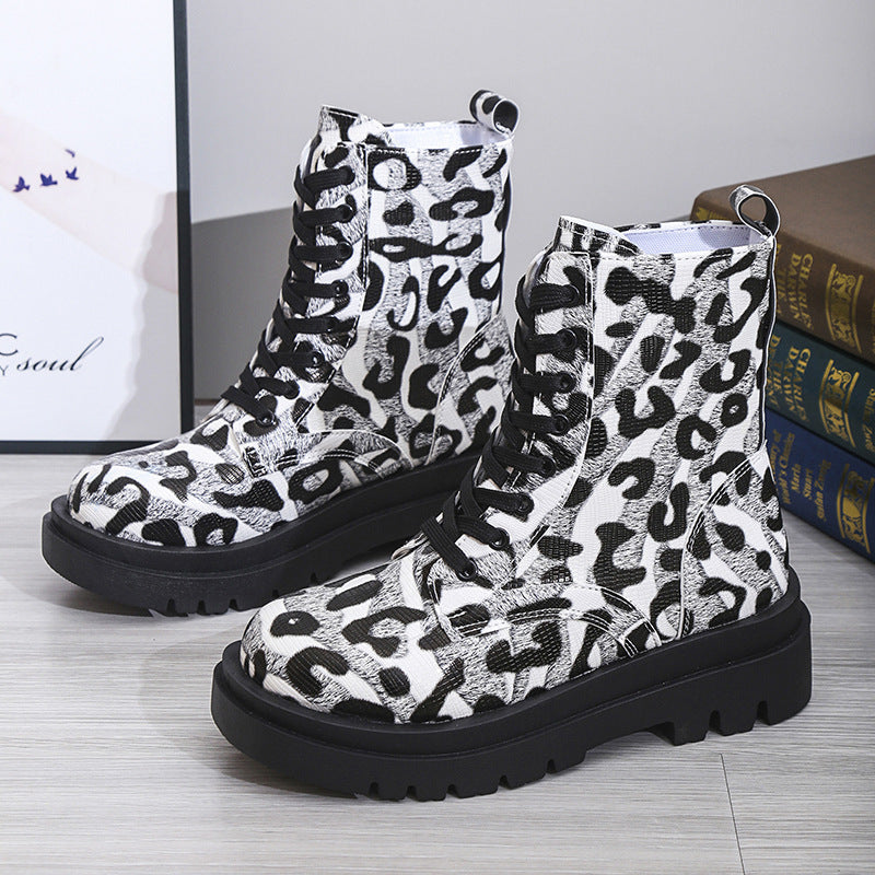 Zola Leopard Print Platform Combat Boots