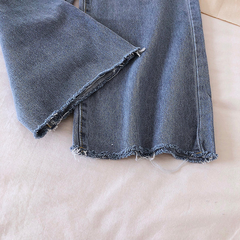 High-Rise Raw Edge Wide Leg Jeans