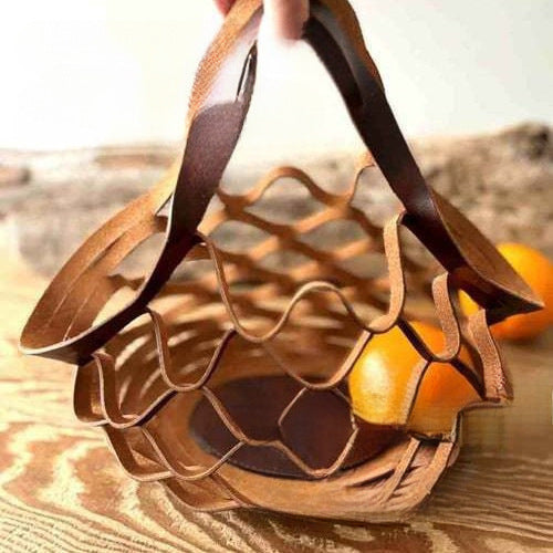 Artisan Handmade Folding Leather Basket Tote Bag - Versatile