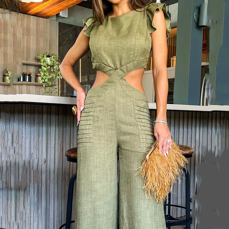 Chic Cut-Out Ruffled Sleeveless Wide Leg Jumpsuit