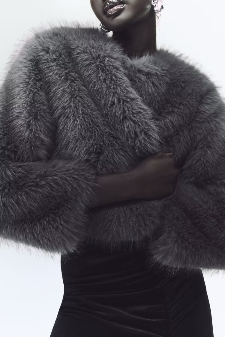Chic Faux Fur O Neck Cropped Jacket Stylish Warm Outerwear