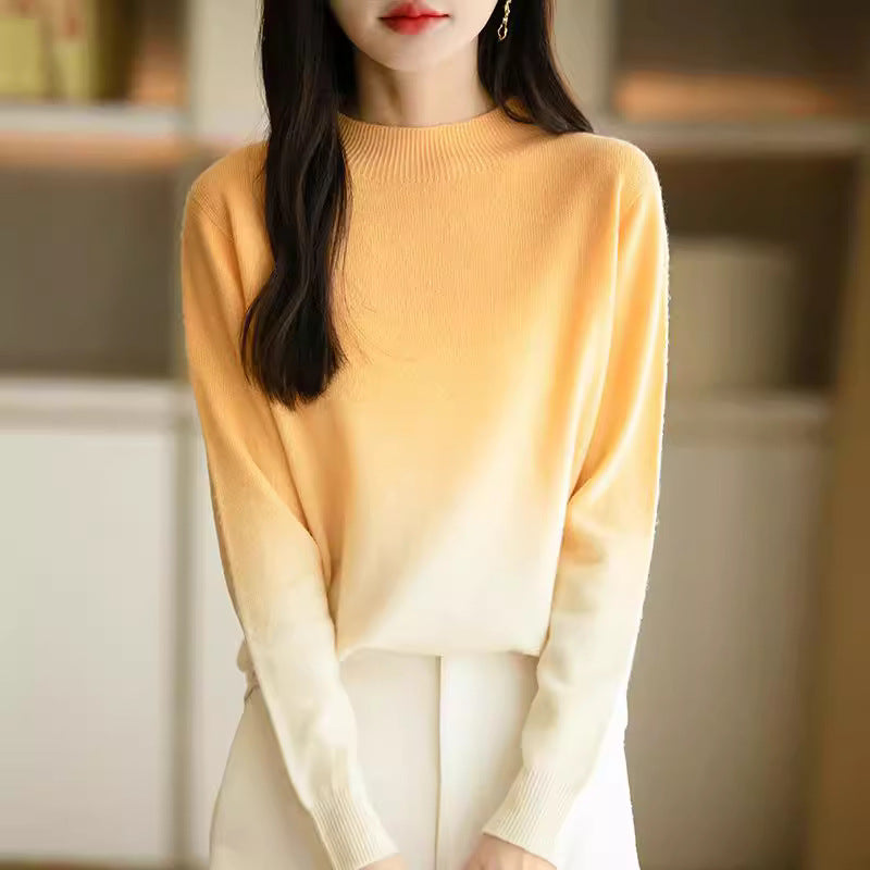 Effortless Gradient Ombre Knit Pullover Long Sleeve Sweater