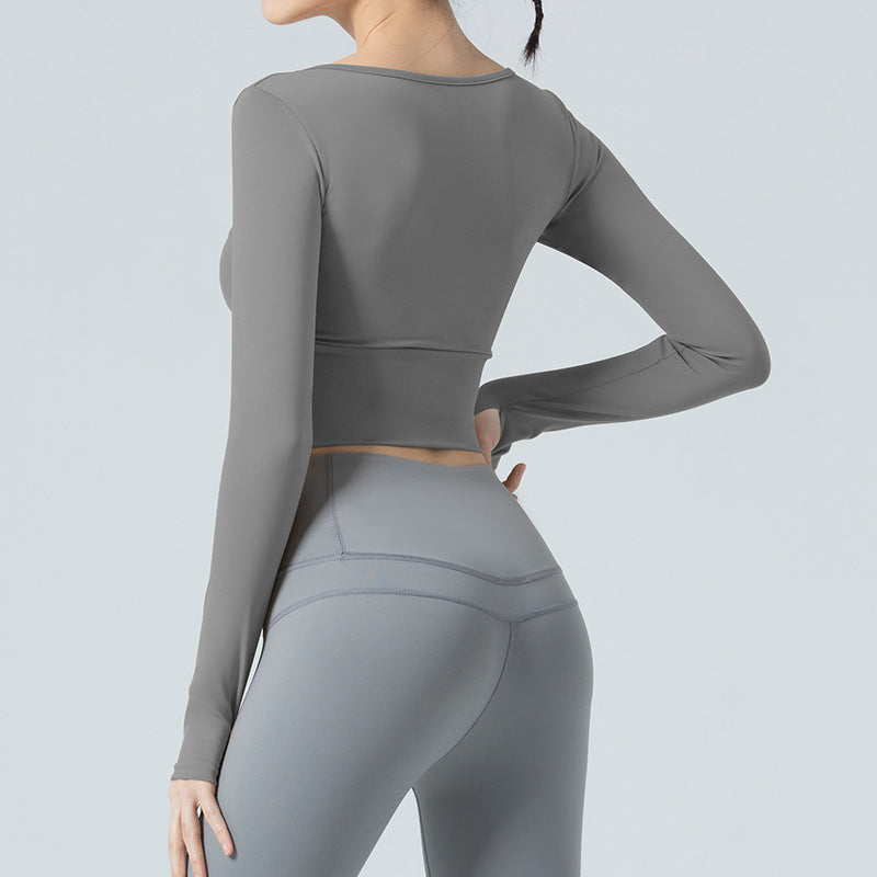 Seamless Long Sleeve Athletic Crop Top for Running and Yoga Workouts