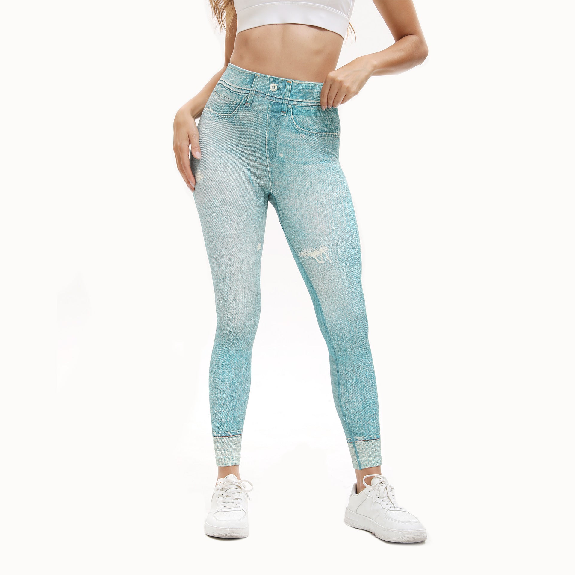 Comfortable Stretch High Waist Denim Print Leggings for Yoga