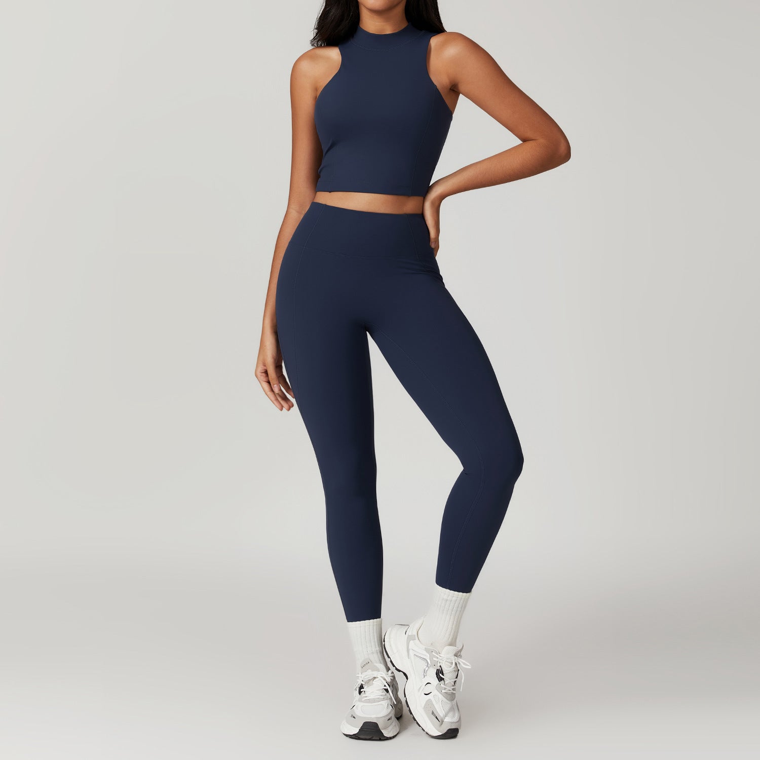 Sleek Mock Neck Crop Top and Athletic Skirt Set for Yoga and TrainingShort