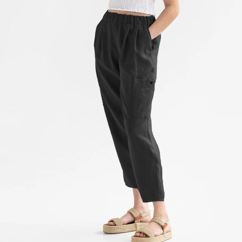 Women's Loose High Waist Cotton Linen Casual Pants with Pockets