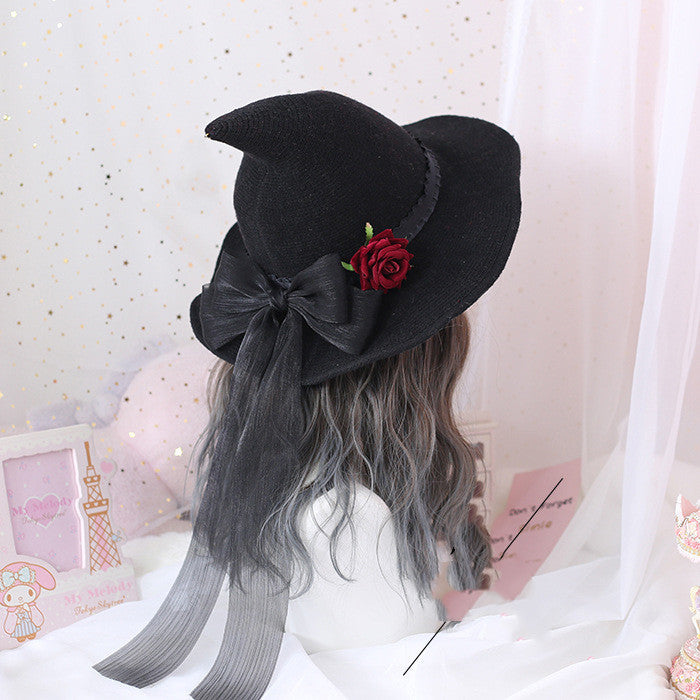 Gothic Witch Hat with Rose & Bow