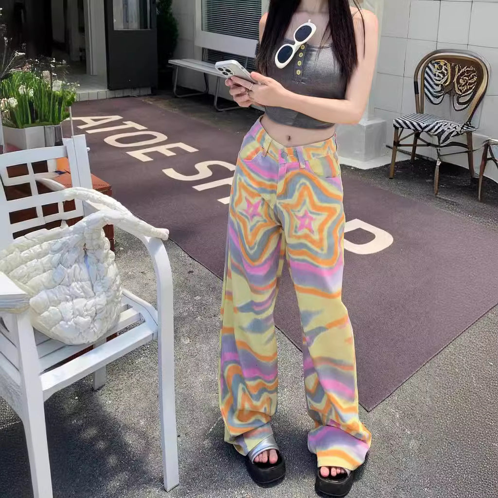 Graffiti Star High Waist Wide Leg Jeans