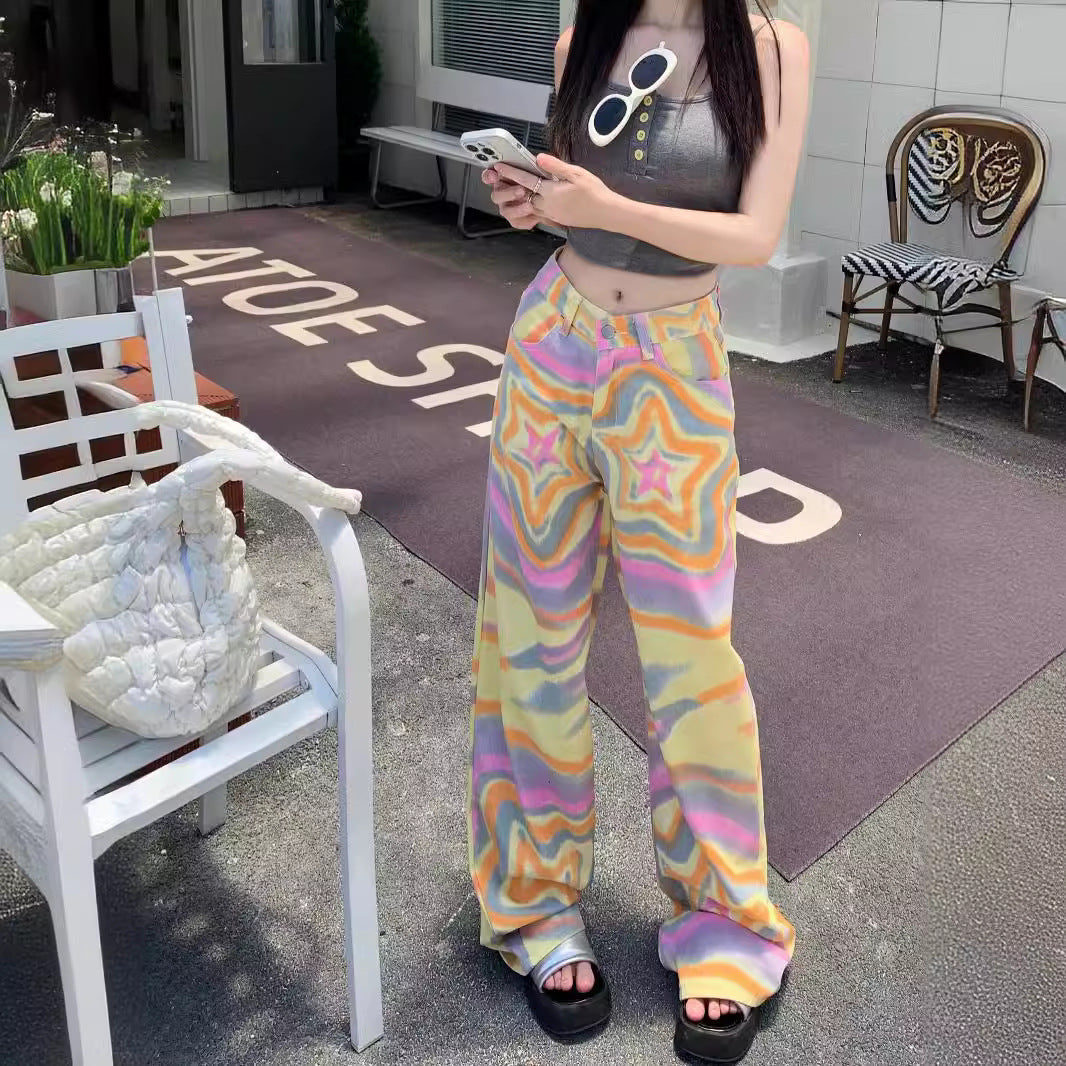 Graffiti Star High Waist Wide Leg Jeans
