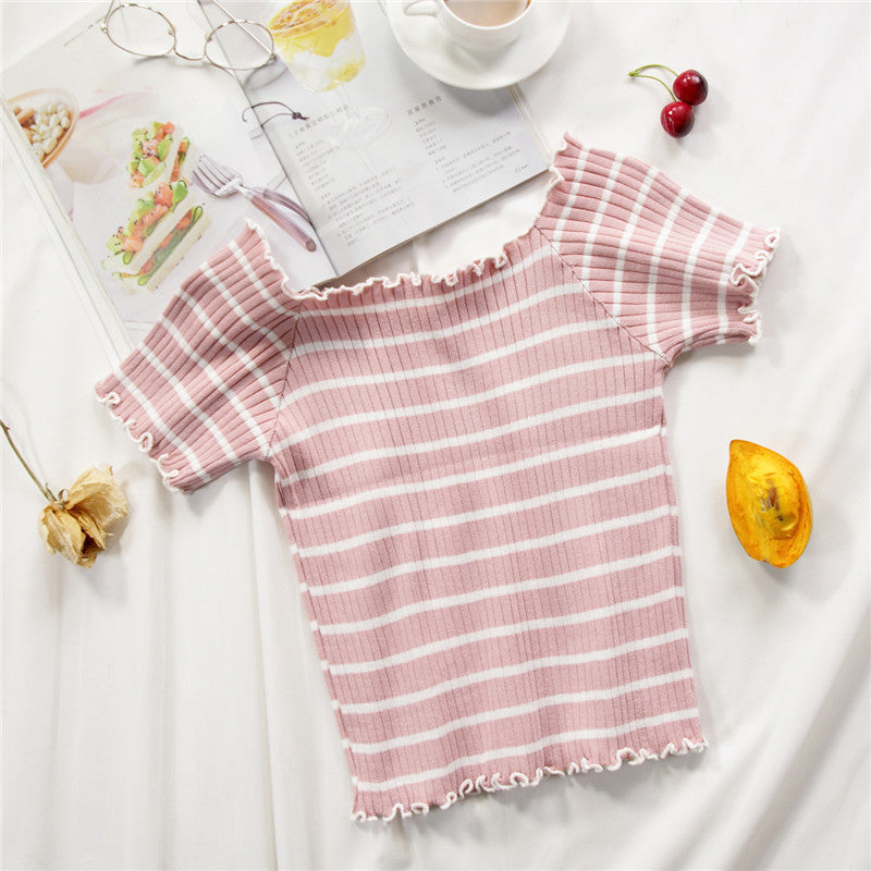 Chic Striped Off-Shoulder Ribbed Knit Crop Top for Women