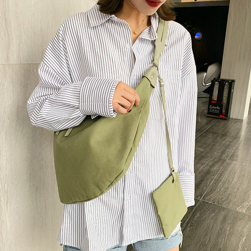 Chic Canvas Crossbody Bag for Women - Fashionable Dumpling Purse
