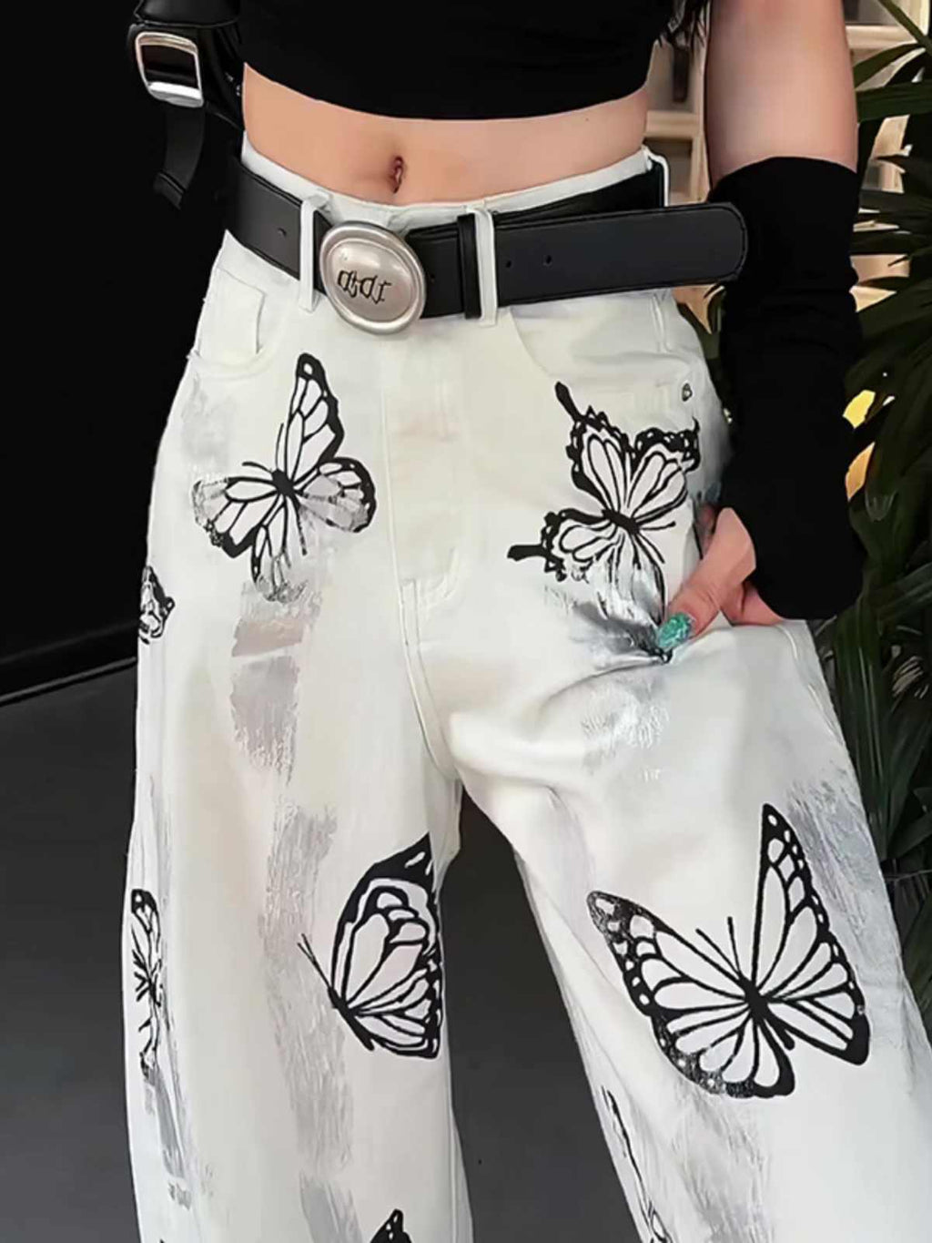 Women's Butterfly Print Wide Leg Pants - Casual Trousers