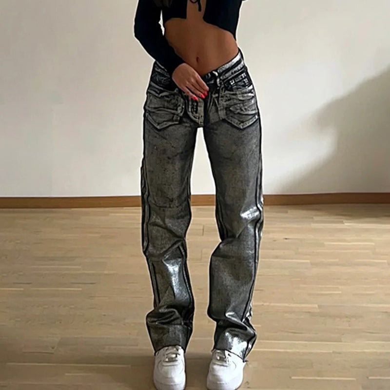 Edgy Distressed Straight Baggy Jeans