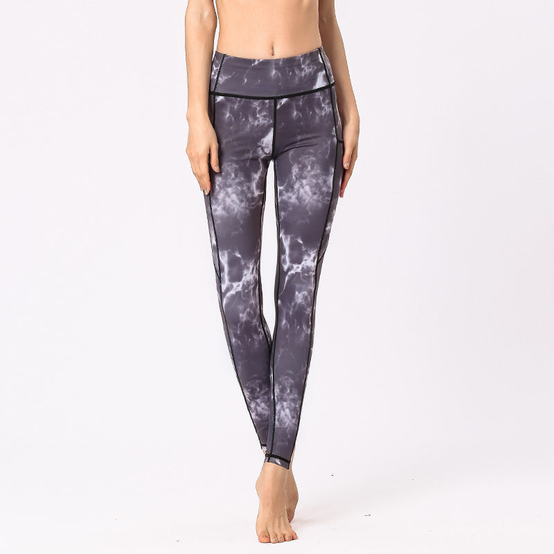 Moisture Wicking High Waisted Printed Fitness Leggings with Side Pockets