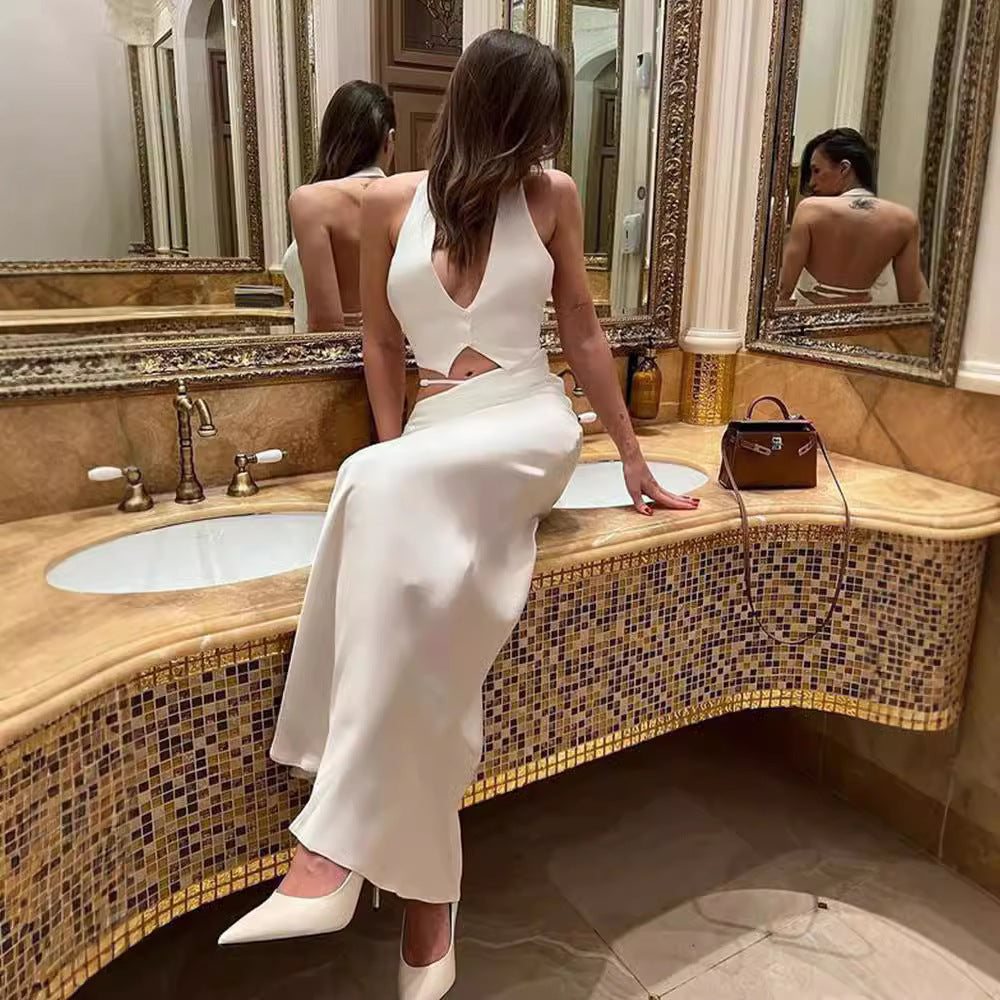 Women's Halter Top & Skirt Set - Backless Fishtail Suit