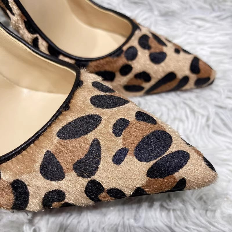 Elegant Leopard Print Suede Stiletto Pumps - Pointed Toe Heels