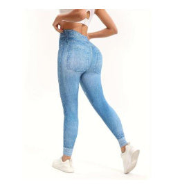 Comfortable Stretch High Waist Denim Print Leggings for Yoga