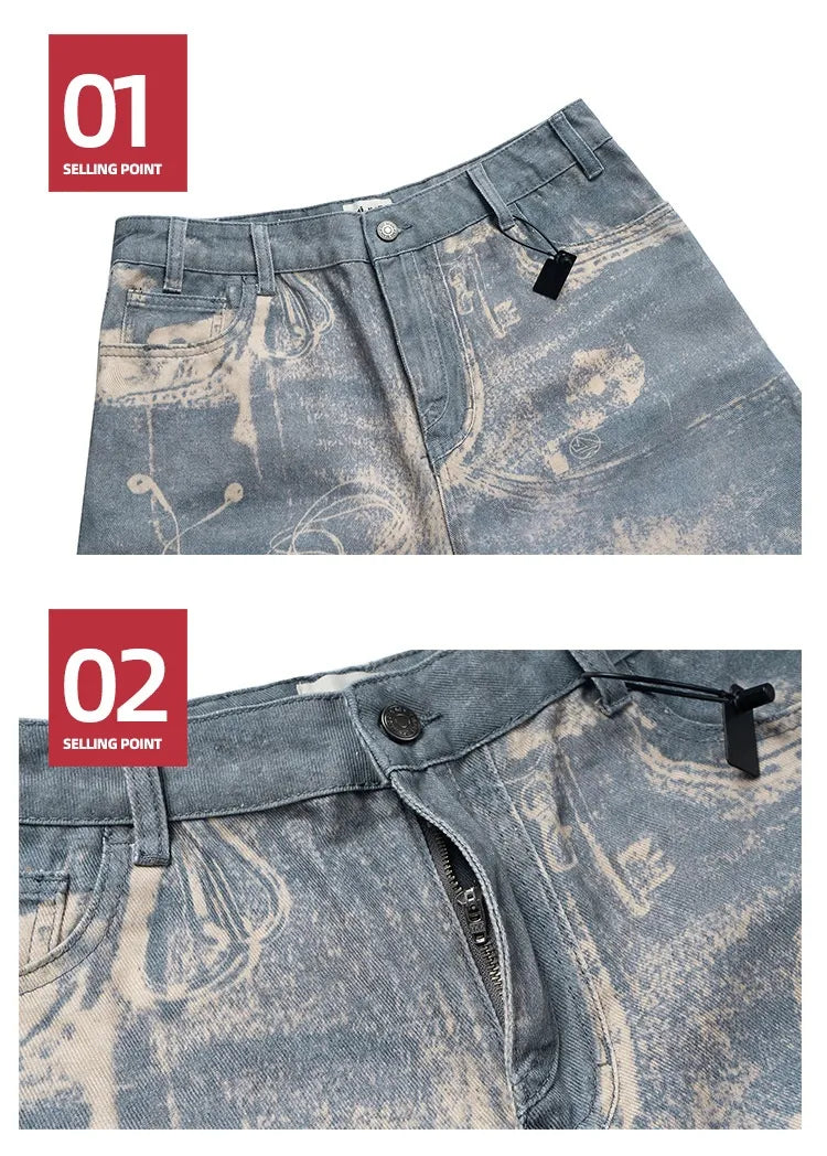 Washed Distressed Wide Leg Jeans