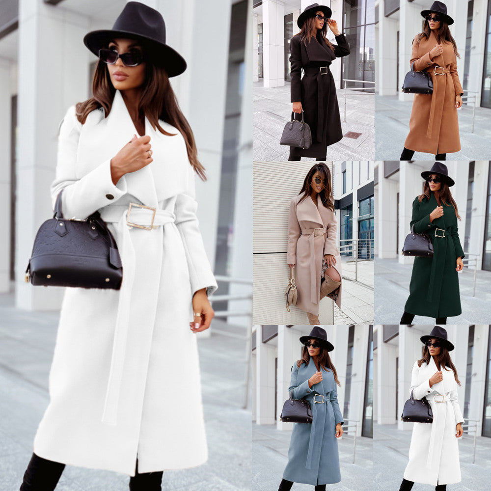 Elegant Tie-Waist Long Lapel Trench Coat for Women