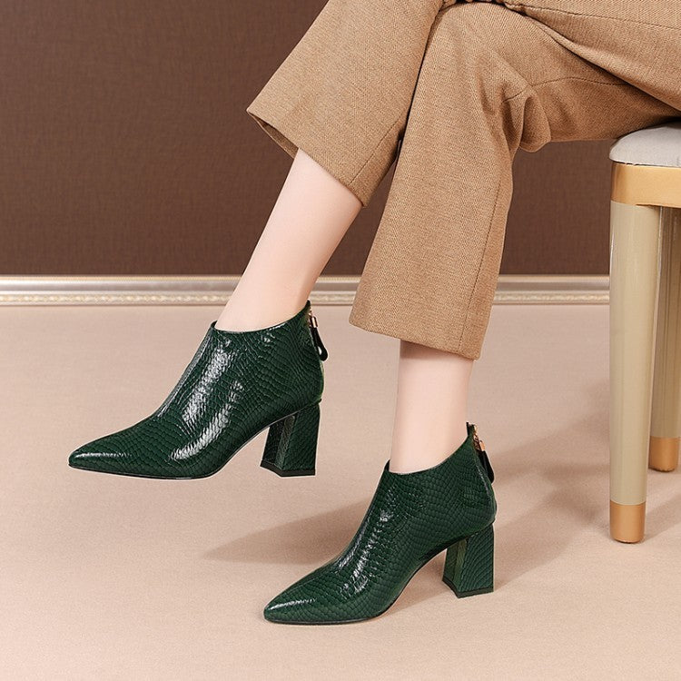 Elegant Embossed Leather Ankle Boots