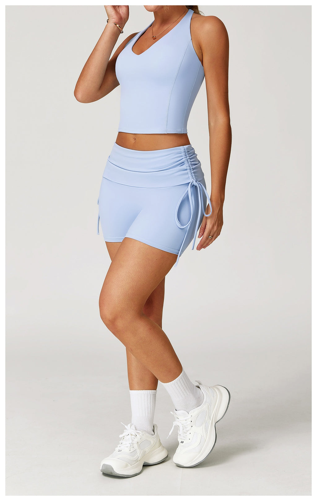 Nude Feel High Waist Drawstring Activewear Shorts for Yoga Running and Fitness