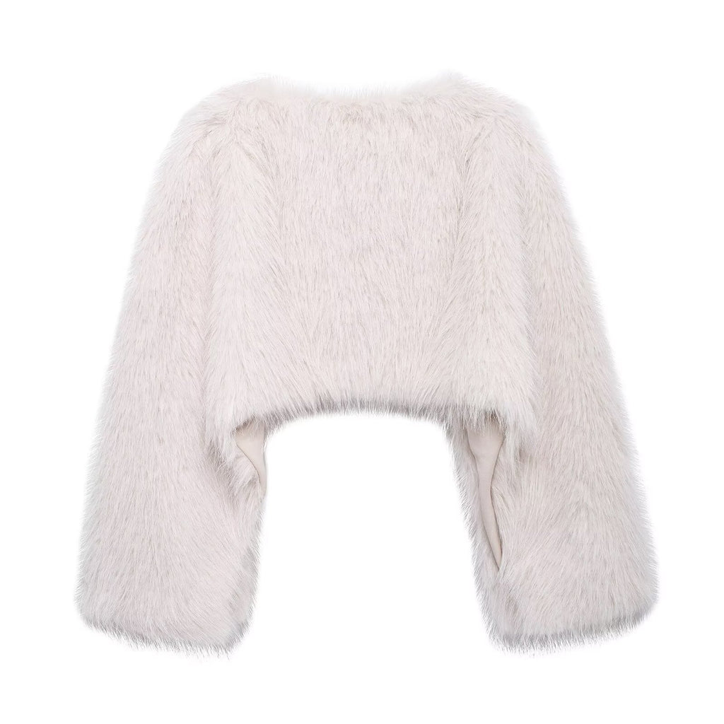Chic Faux Fur Crop Jacket Statement Long Sleeve Cozy Outerwear