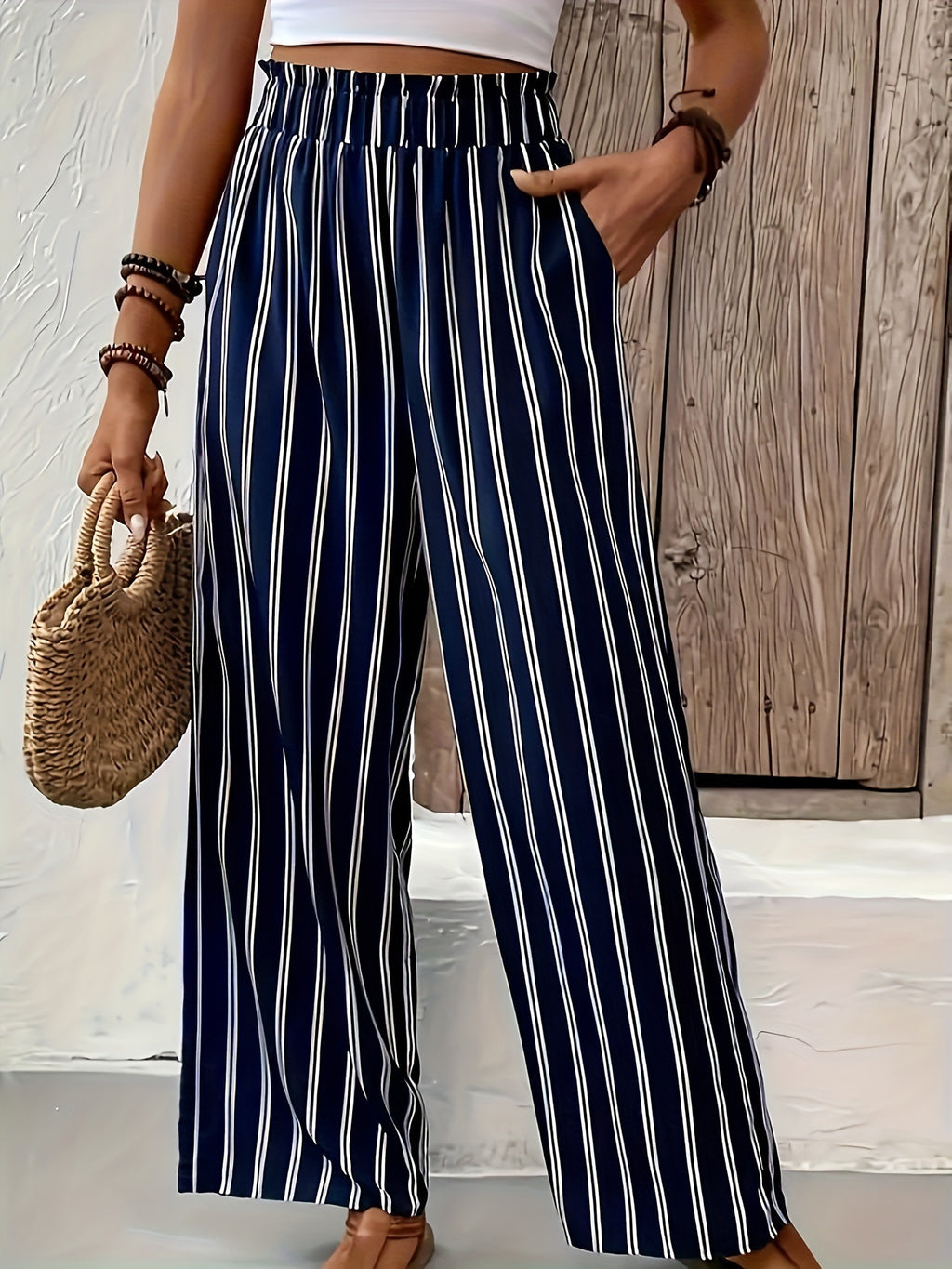 Chic Striped High-Waist Wide-Leg Pants for Women