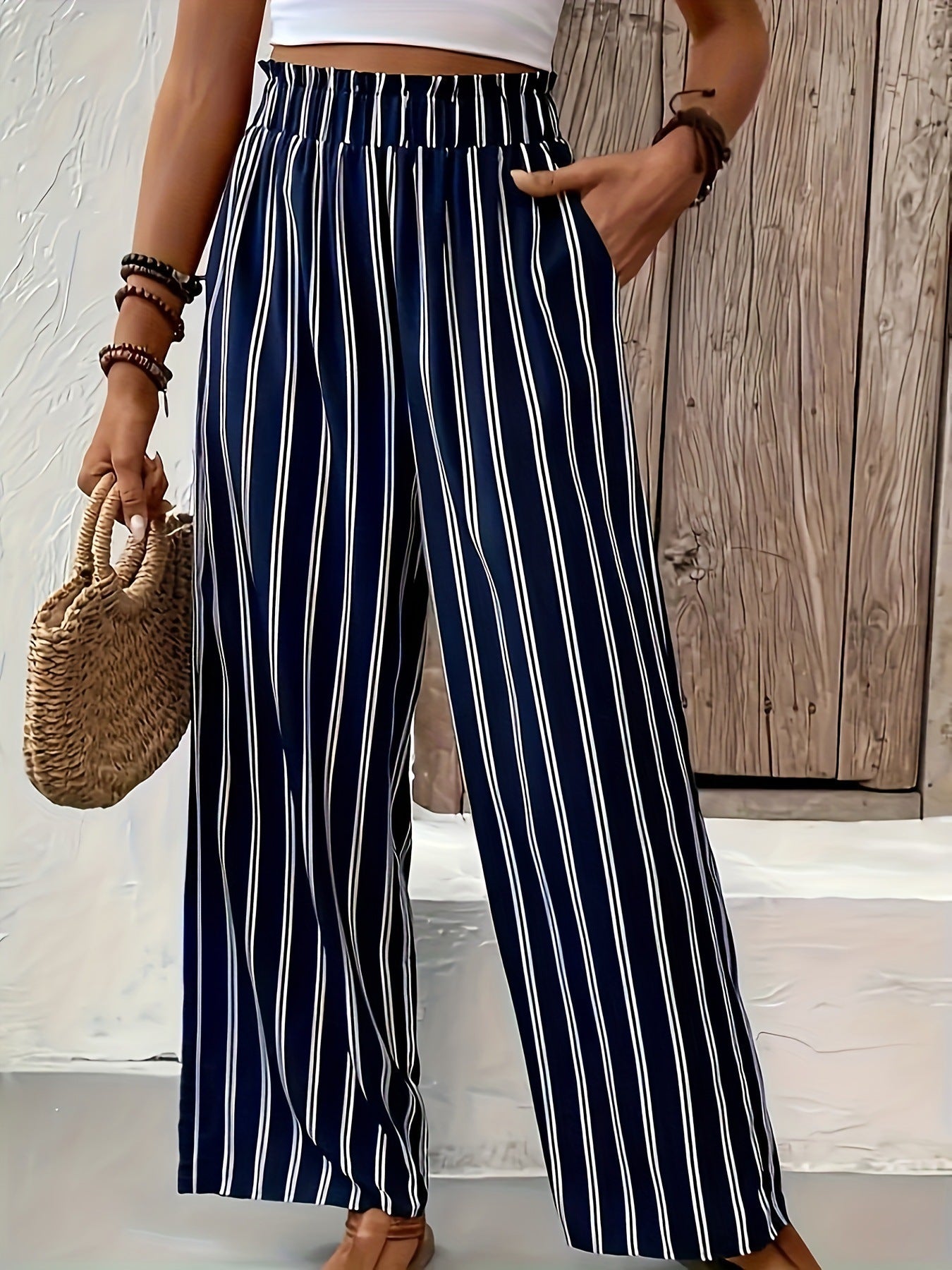 Chic Striped High-Waist Wide-Leg Pants for Women