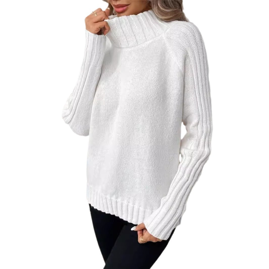 Cozy Knit Turtleneck Pullover Sweater with Elegant Raglan Long Sleeves for Autumn and Winter