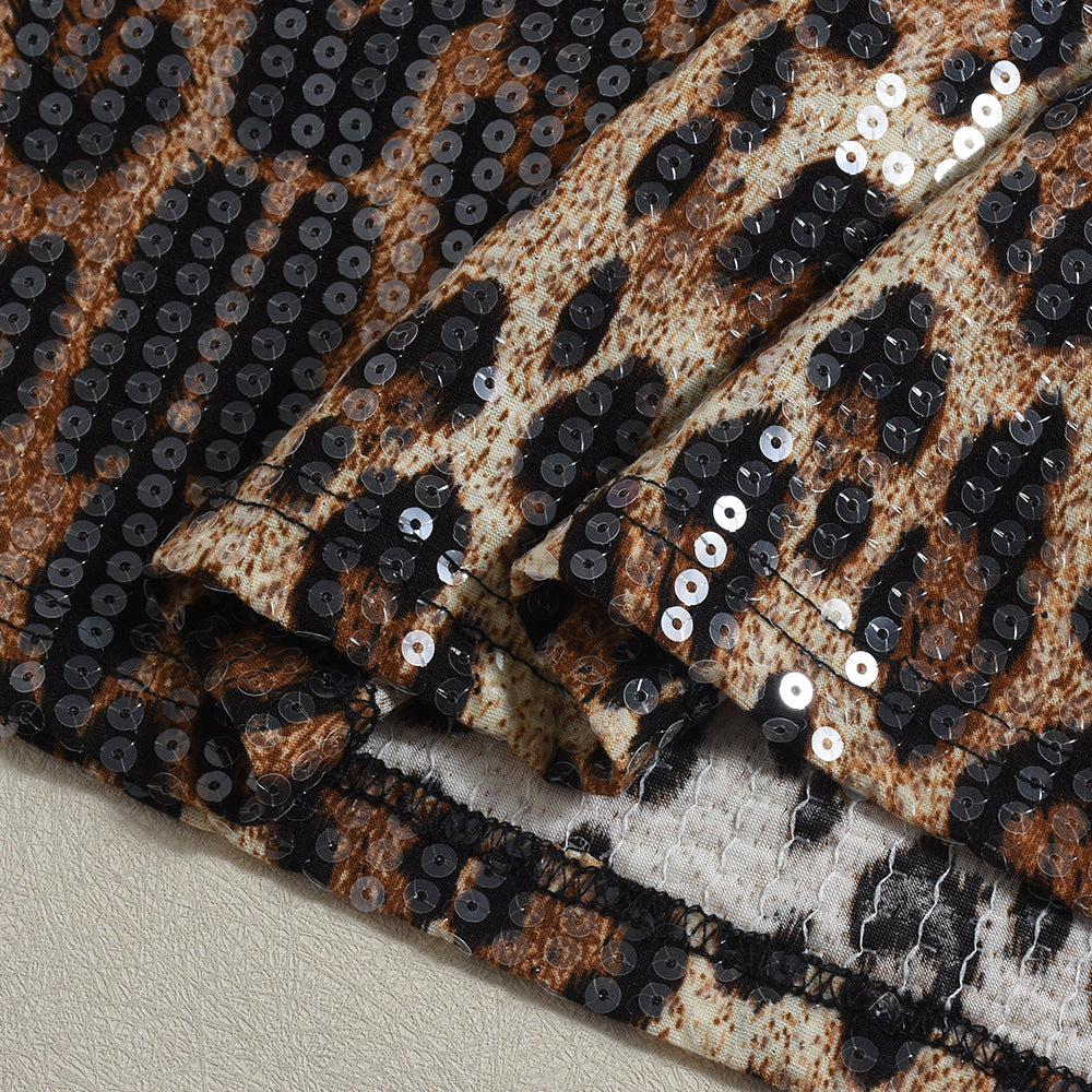 Stunning Leopard Print Sequin Maxi Fishtail Skirt