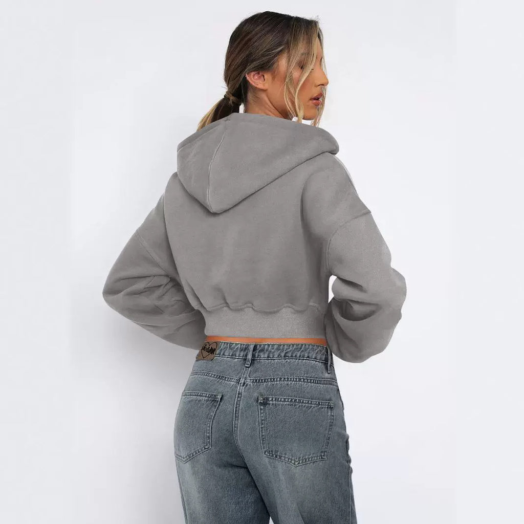 Cozy Fleece Cropped Zip Up Hoodie for Everyday Comfort