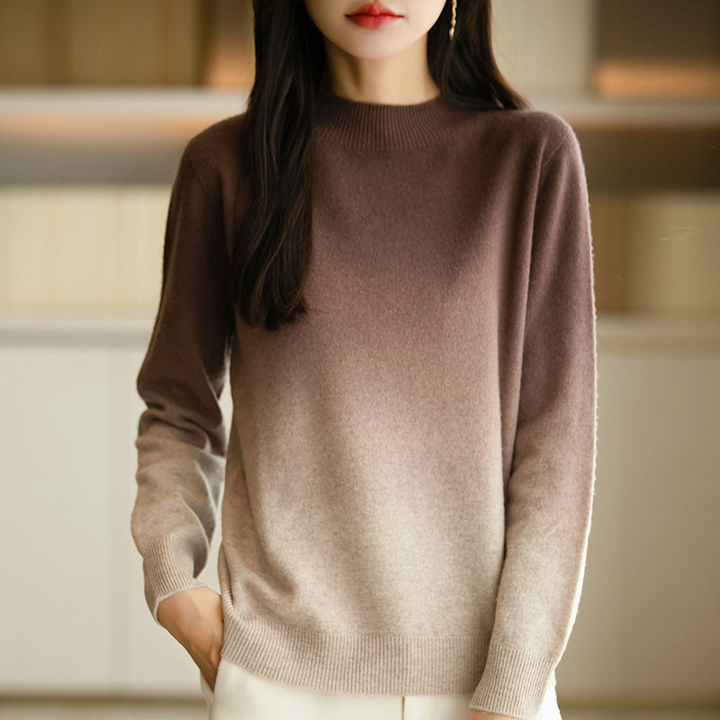 Effortless Gradient Ombre Knit Pullover Long Sleeve Sweater