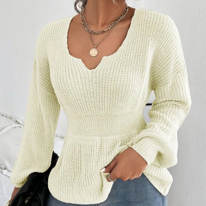 Chic Ruffle Detail Knit Sweater with Fitted Peplum Waist