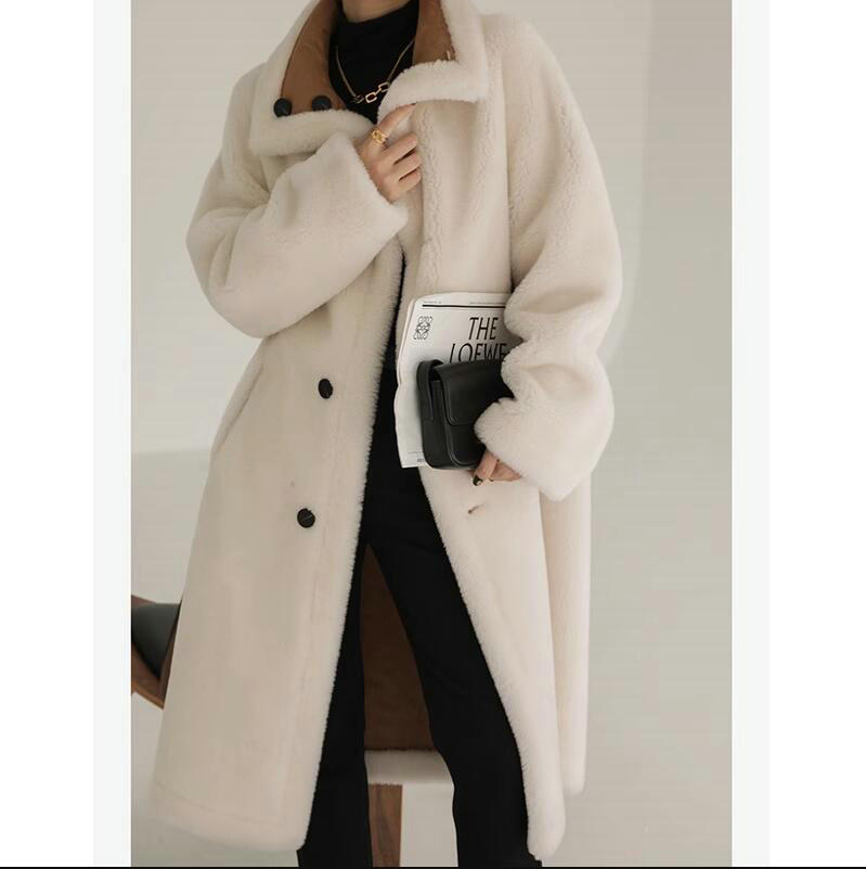 Cozy Faux Suede Shearling Jacket with Lambswool Effect Trim for Winter Style