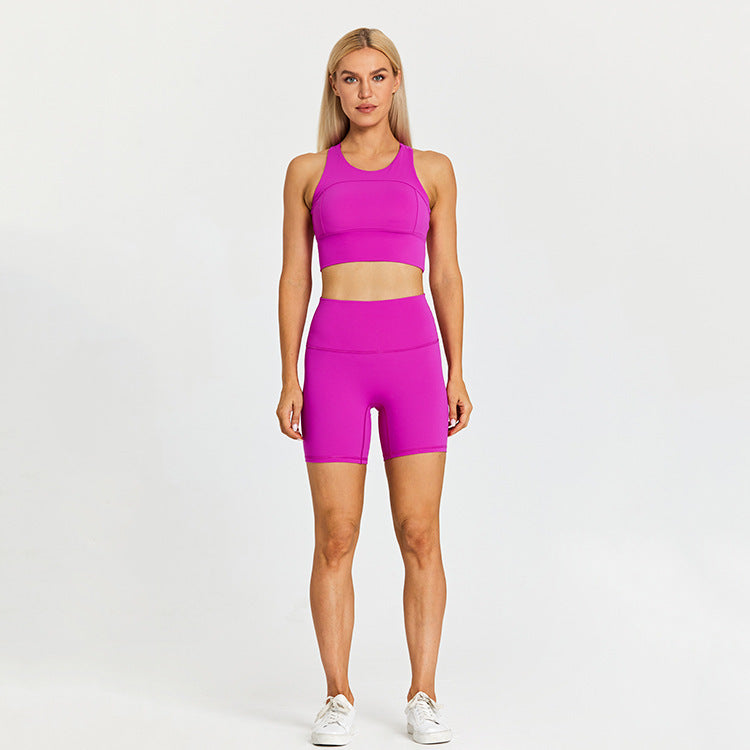 Seamless Racerback Sports Bra and High Waist Biker Shorts Workout Set