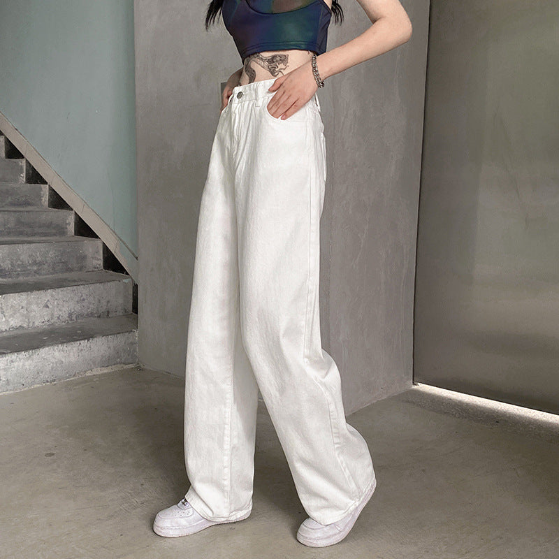 High-Rise Wide-Leg White Denim Jeans