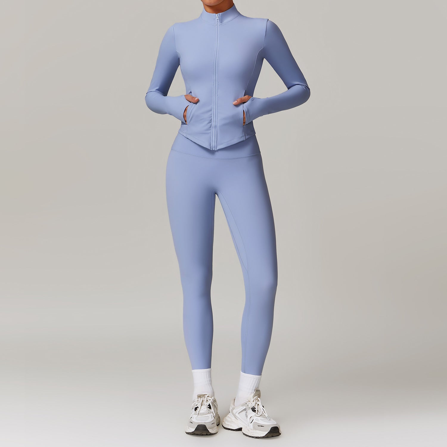 Women's Ultra Soft Fleece Lined Athletic Zip Up Jacket and High Waisted Leggings Workout Set