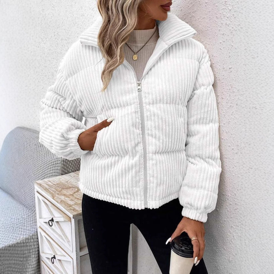 Cozy Thickened Corduroy Cotton Puffer Jacket for Winter Style