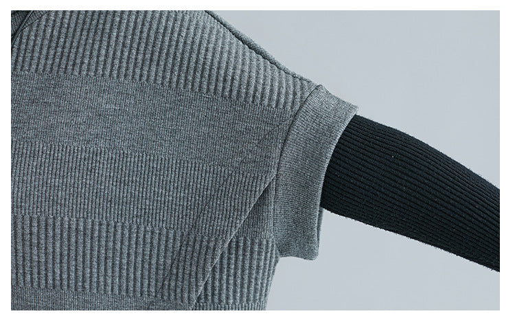 Comfortable Relaxed Fit Turtleneck Short Sleeve Irregular Hem Tunic Dress