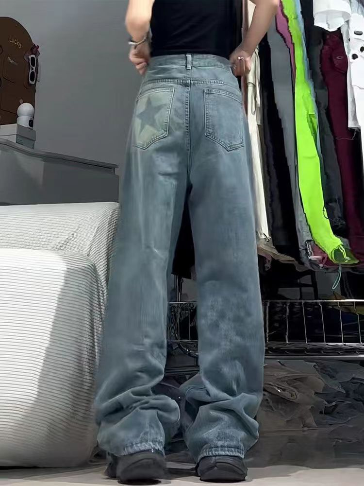 Trendy Star Print Baggy Wide-Leg Jeans