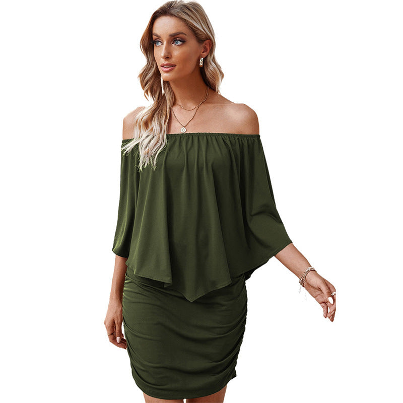 Chic Off Shoulder Ruffle High Waist Bodycon Mini Dress