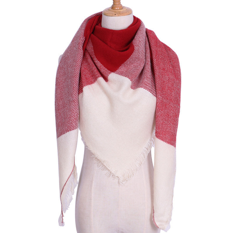 Cozy Plaid Triangle Shawl Scarf