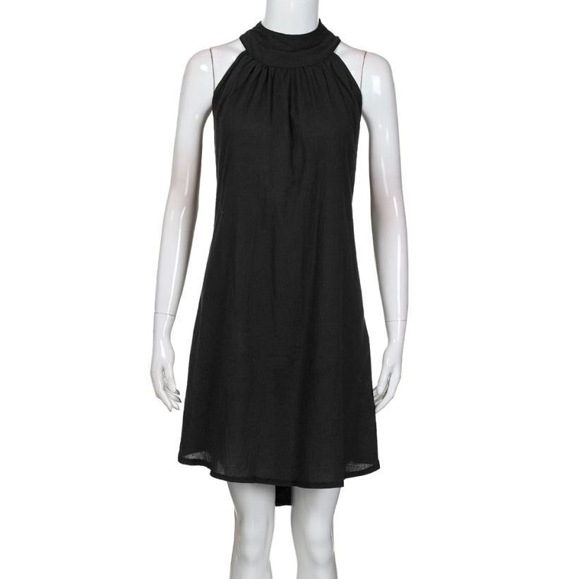 Effortless Cotton Linen Blend Pleated Mini Dress - Sleeveless Comfort