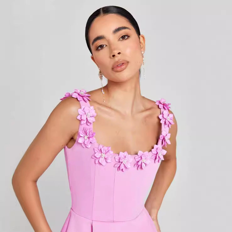 Elegant Floral Strap Mini Dress - Ariana Vogue