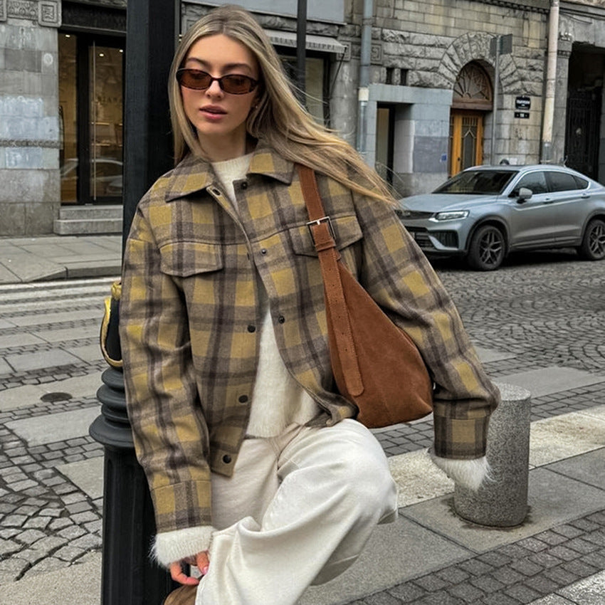 Versatile Plaid Wool Blend Button Up Shacket for Casual Everyday Style